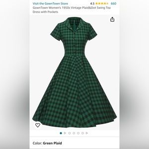 GownTown Women's 1950s Vintage Plaid&Dot Swing Tea Dress with Pockets